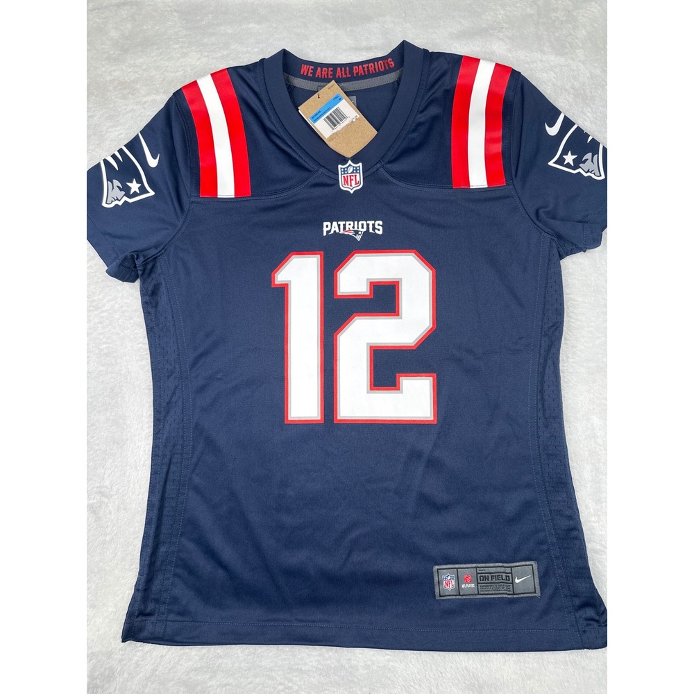 Nike Tom Brady New England Patriots Jersey Womens Medium Navy Blue NFL 12 New